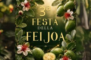 Locandina della Festa della Feijoa 2026 a Sperone, con date, degustazioni, musica folk e convegno scientifico.