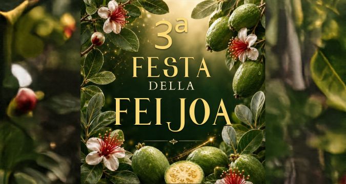 Locandina della Festa della Feijoa 2026 a Sperone, con date, degustazioni, musica folk e convegno scientifico.